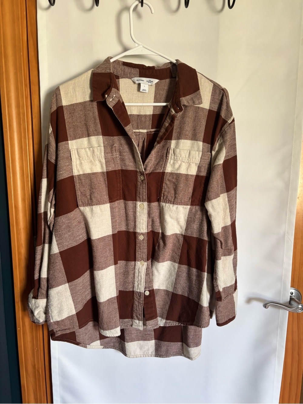 Old Navy Brown and Cream Plaid Button-Up Shirt